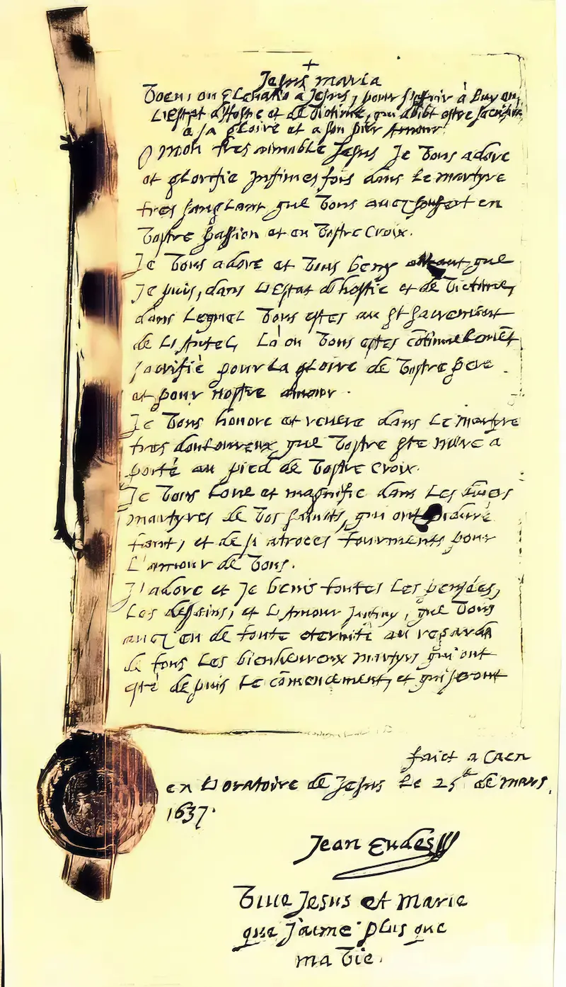 Manuscrit du Vœu du martyre de saint Jean Eudes